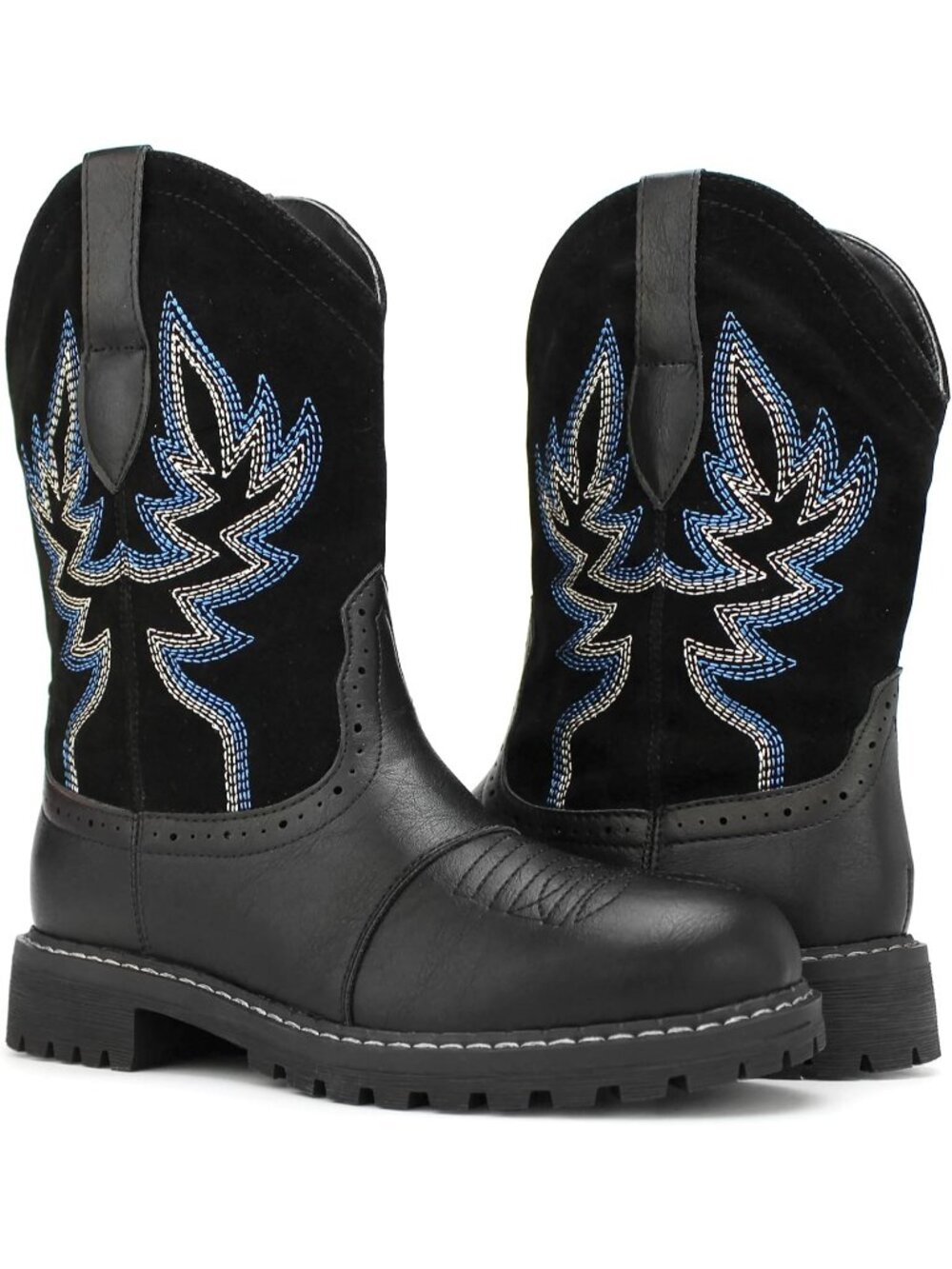 Women's Black Mid Calf Western Cowboy Cowgirl Boot Round Toe Embroidered Boots